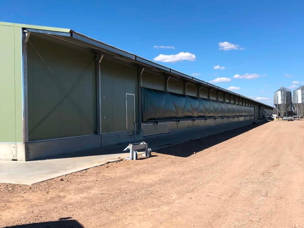 Long commercial poultry shed built by Mark Collins Builder